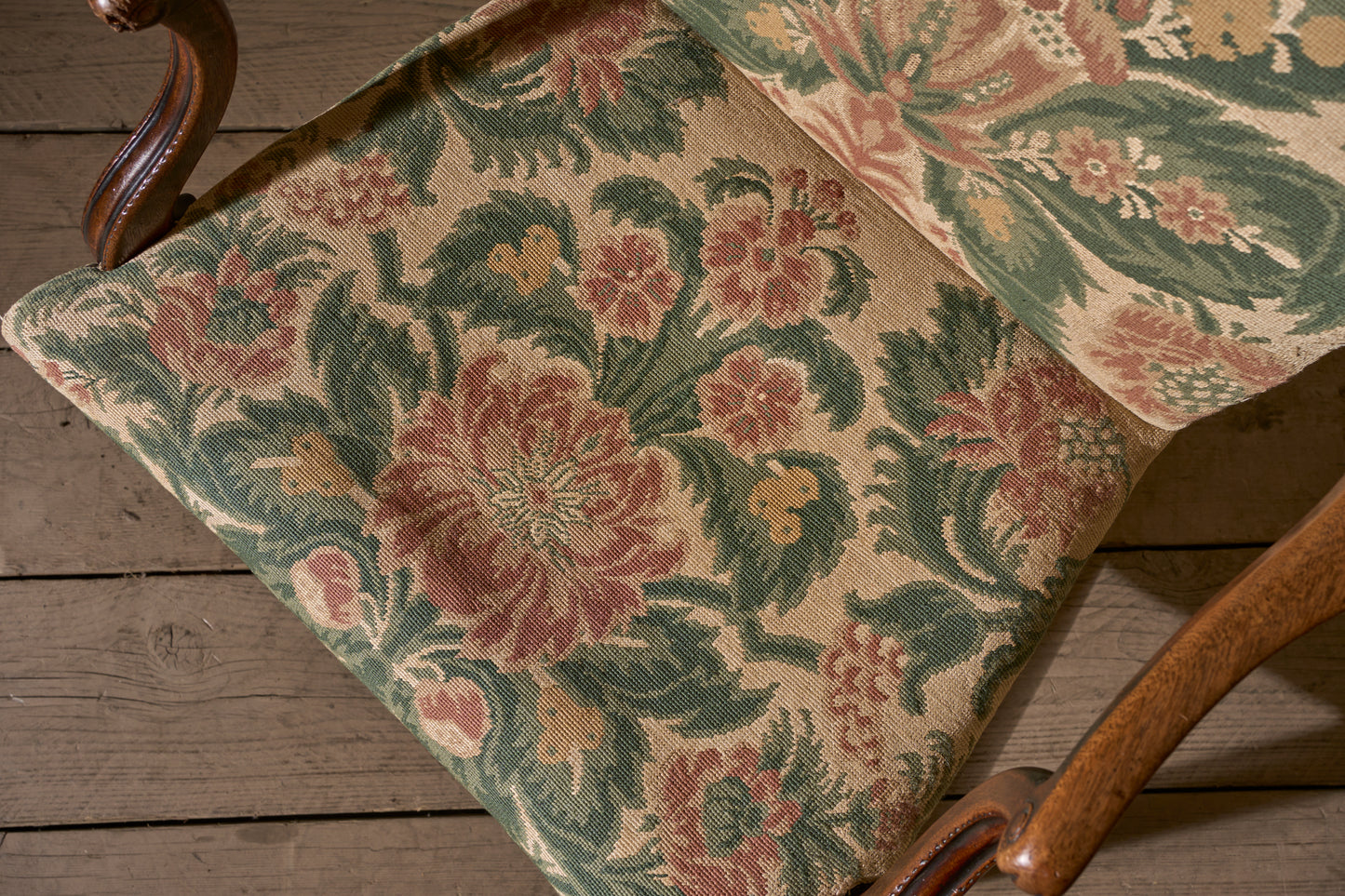 Georgian mahogany desk chair in tapestry fabric