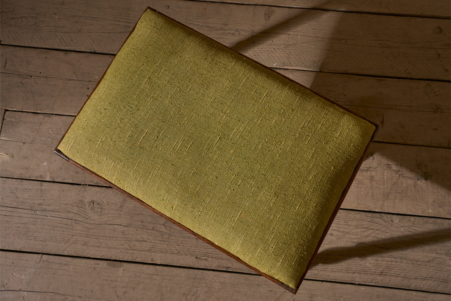 19th century Oak footstool in heavy green linen