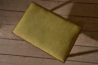 19th century Oak footstool in heavy green linen