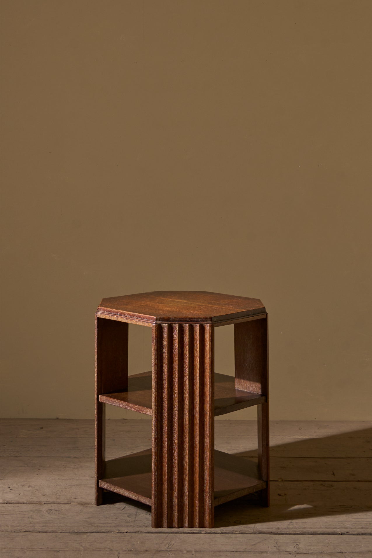 Art Deco limed oak shelved side table