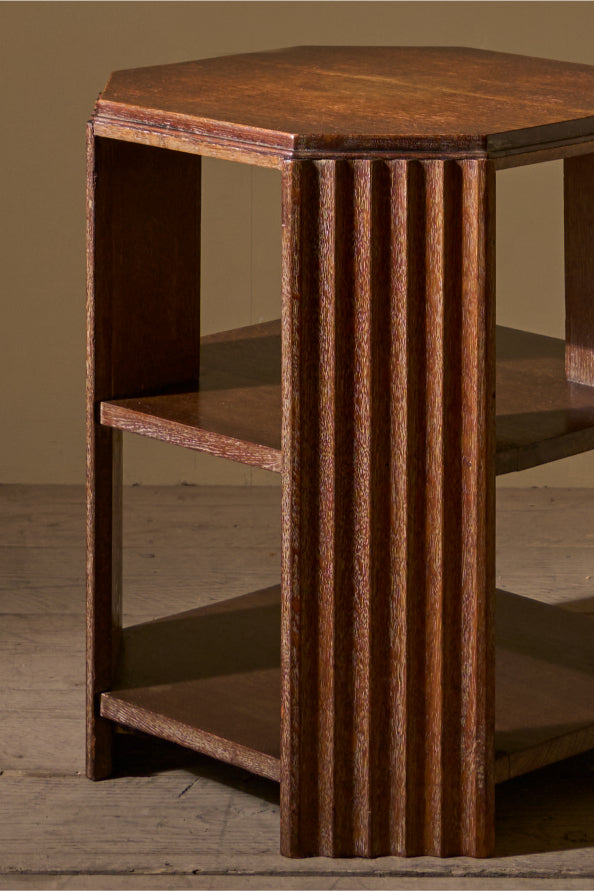 Art Deco limed oak shelved side table