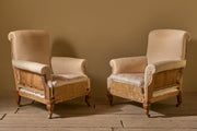 Pair of c.1900 English country house scroll back armchairs