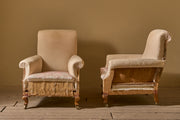 Pair of c.1900 English country house scroll back armchairs