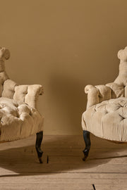 Napoleon III French buttoned back and seat fishtail armchairs