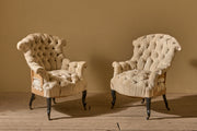 Napoleon III French buttoned back and seat fishtail armchairs
