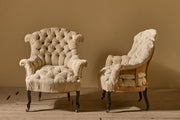 Napoleon III French buttoned back and seat fishtail armchairs