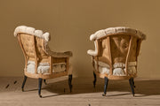 Napoleon III French buttoned back and seat fishtail armchairs