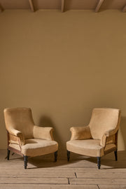 Pair of Napoleon III Plain square back armchairs