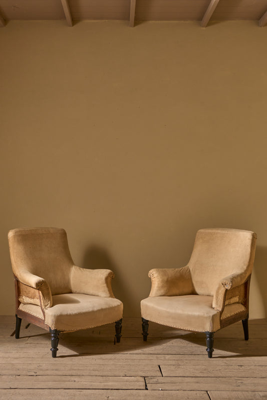 Pair of Napoleon III Plain square back armchairs - TallBoy Interiors