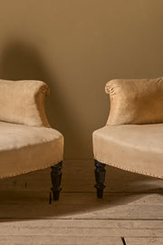 Pair of Napoleon III Plain square back armchairs