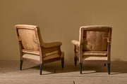 Pair of Napoleon III Plain square back armchairs