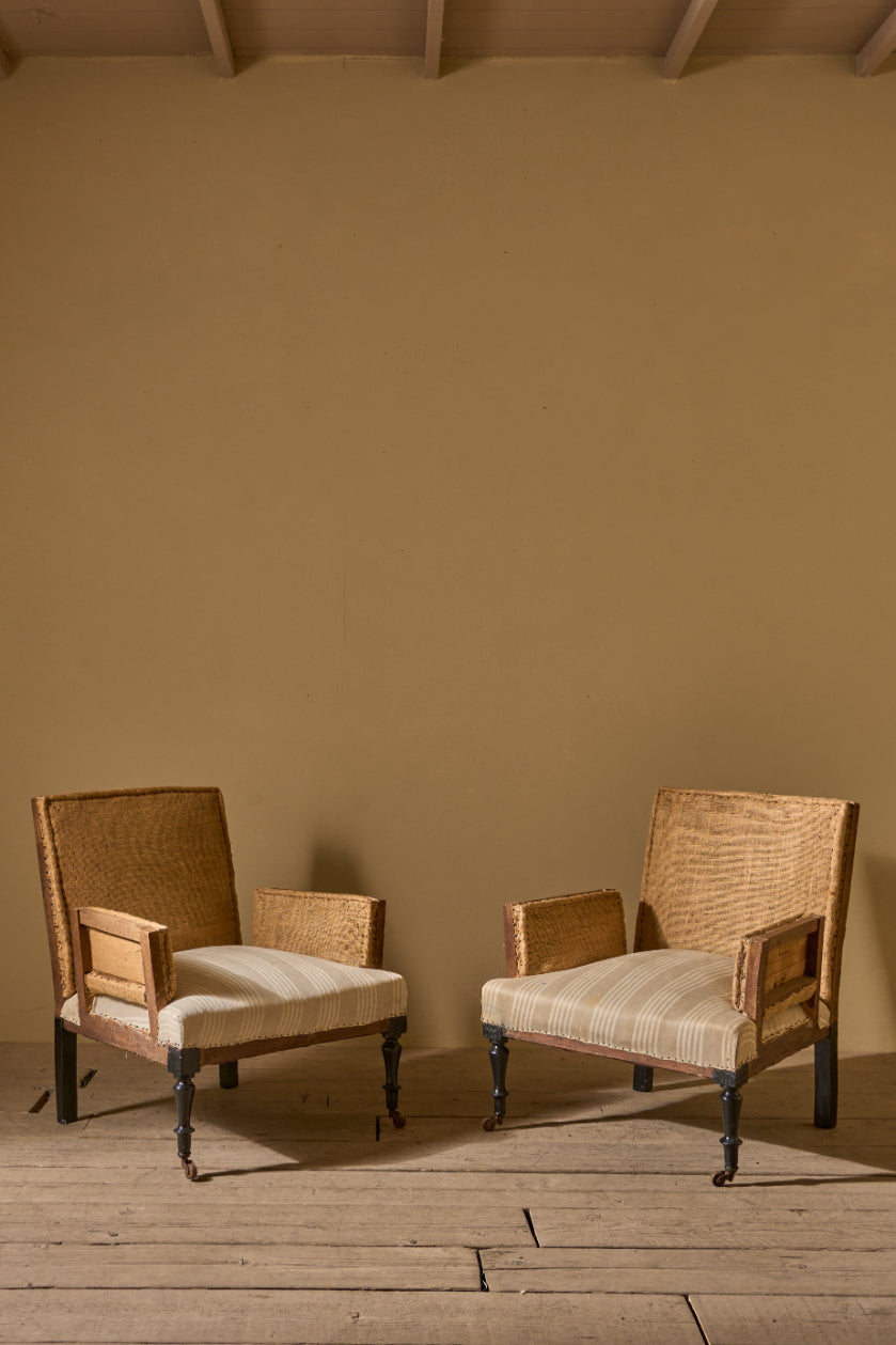 Pair of square sided Napoleon III armchairs