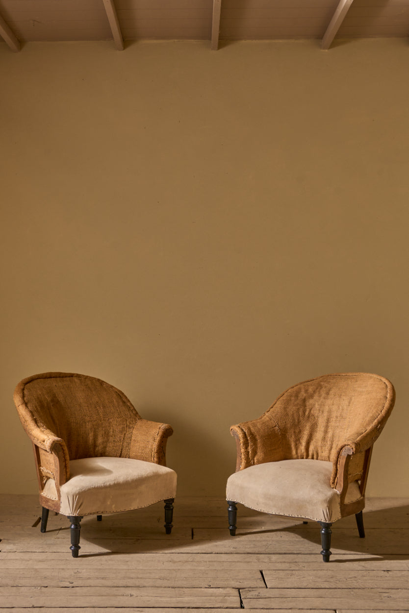 Pair of Napoleon III hessian tub chairs