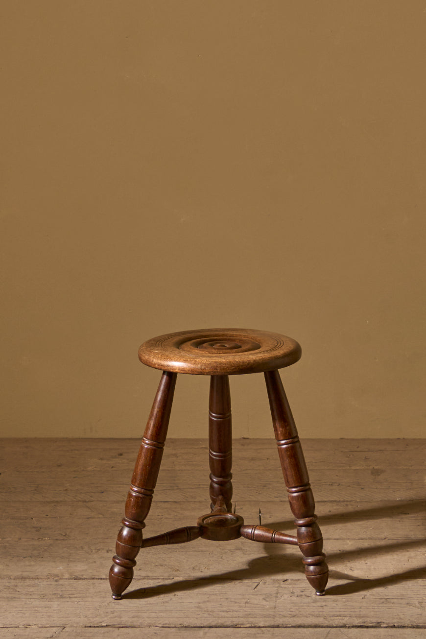 Mid century turned oak stool in the manner of Charles Dudouyt