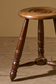 Mid century turned oak stool in the manner of Charles Dudouyt