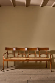 19th century cherrywood and rush seated hall bench