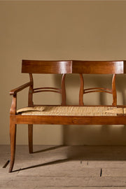 19th century cherrywood and rush seated hall bench