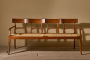 19th century cherrywood and rush seated hall bench