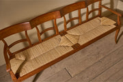19th century cherrywood and rush seated hall bench