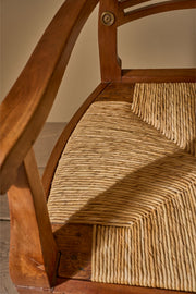 19th century cherrywood and rush seated hall bench