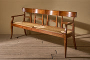 19th century cherrywood and rush seated hall bench
