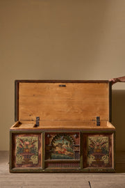 Large 19th century painted marriage trunk