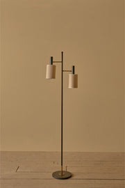 Mid 20th century black metal and brass 2 arm floor lamp