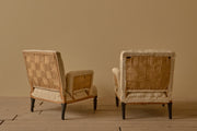 Pair of Napoleon III high backed pillow armed armchairs