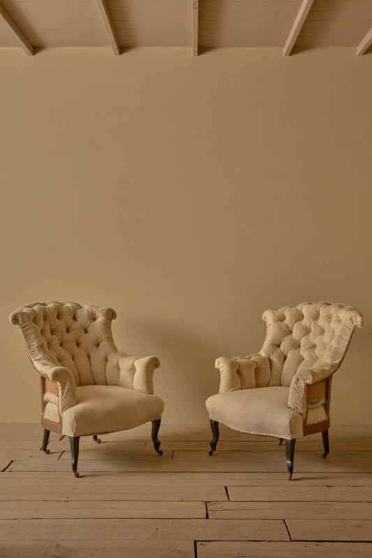 Pair of Napoleon III high back fishtail armchairs