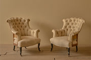 Pair of Napoleon III high back fishtail armchairs