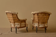 Pair of Napoleon III high back fishtail armchairs