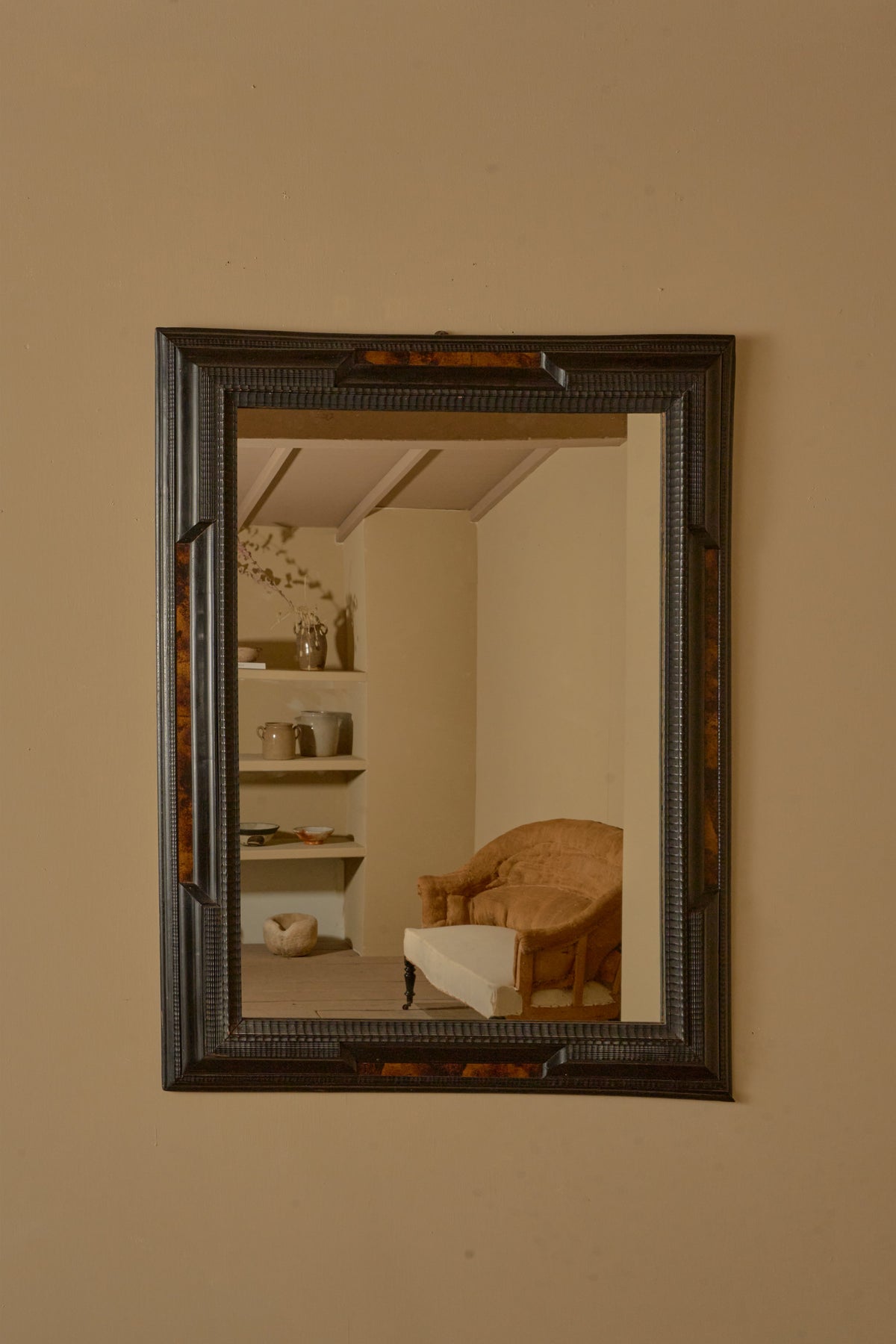 Large 19th century Italian Ebonised and faux tortoiseshell mirror - No1