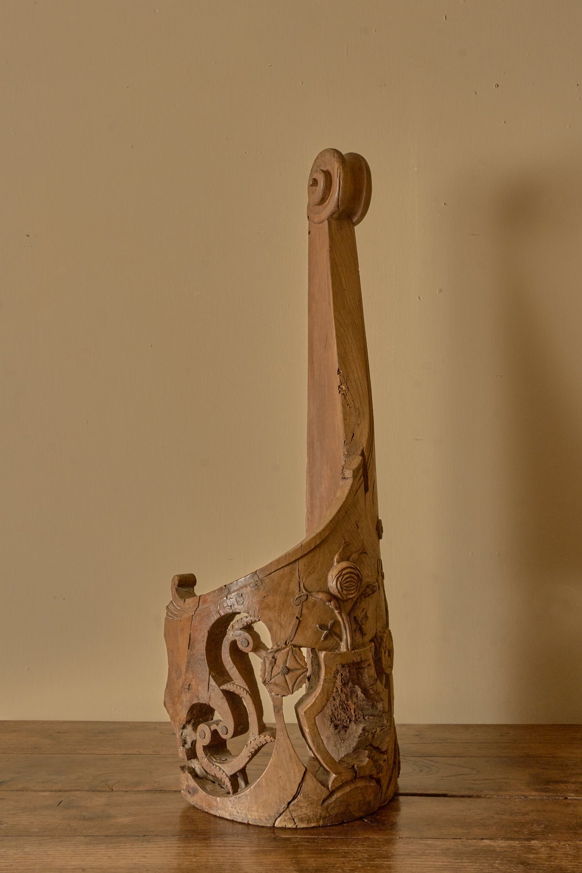 Large 18th century carved oak newel post