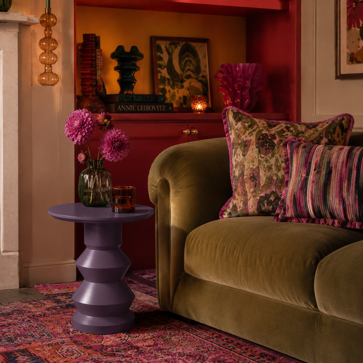 'Glen' turned wood lacquered side table - Heather