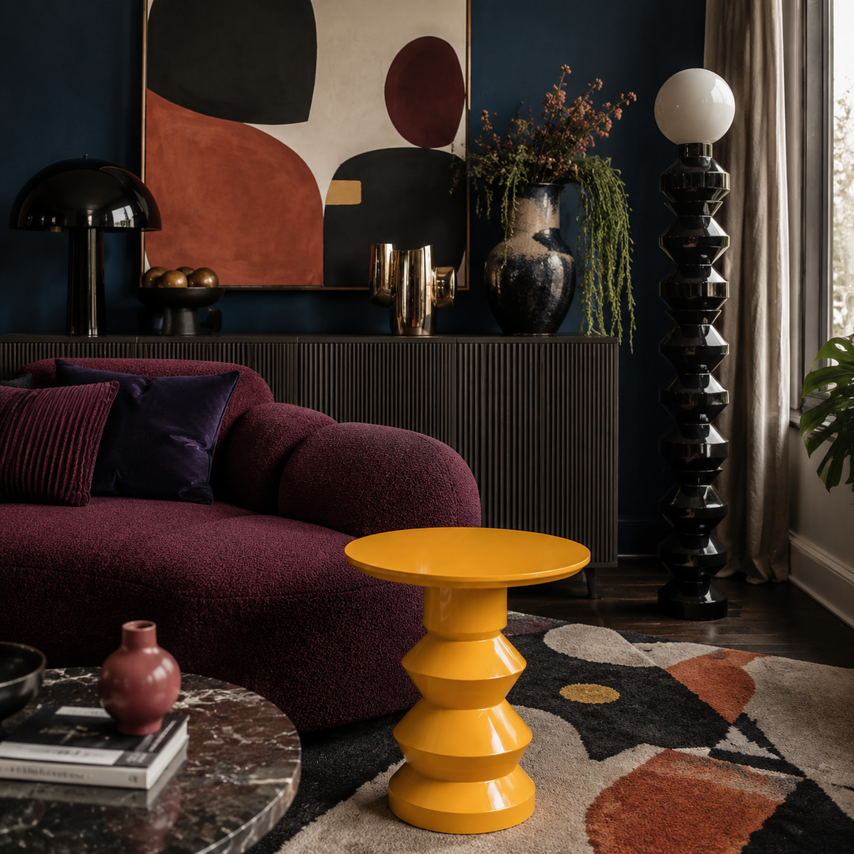 'Glen' turned wood and lacquered side table - Peat