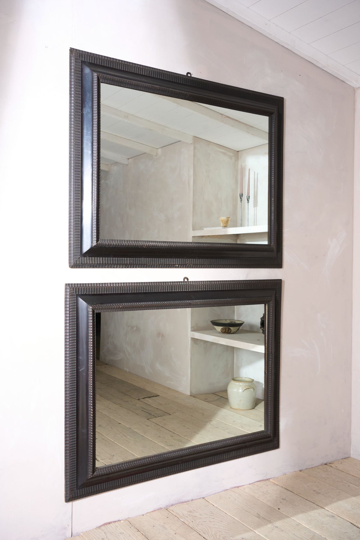 Very large pair of 19th century Ebonised Italian wall mirrors - TallBoy Interiors