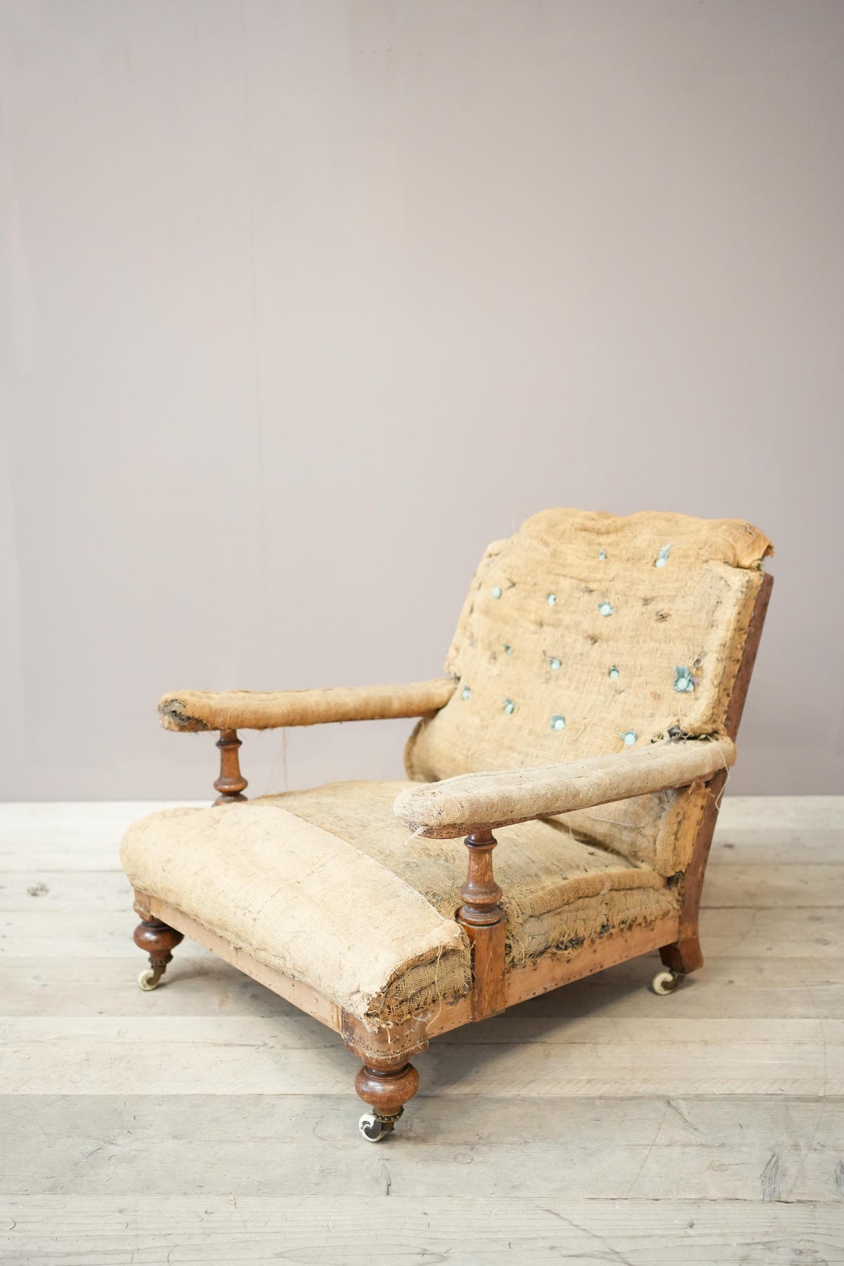 19th century square back open armchair in the manner of Howard and sons - TallBoy Interiors