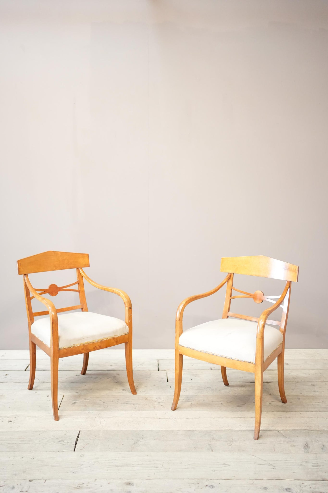 Pair of early 20th century satin wood Swedish Biedermeier armchairs