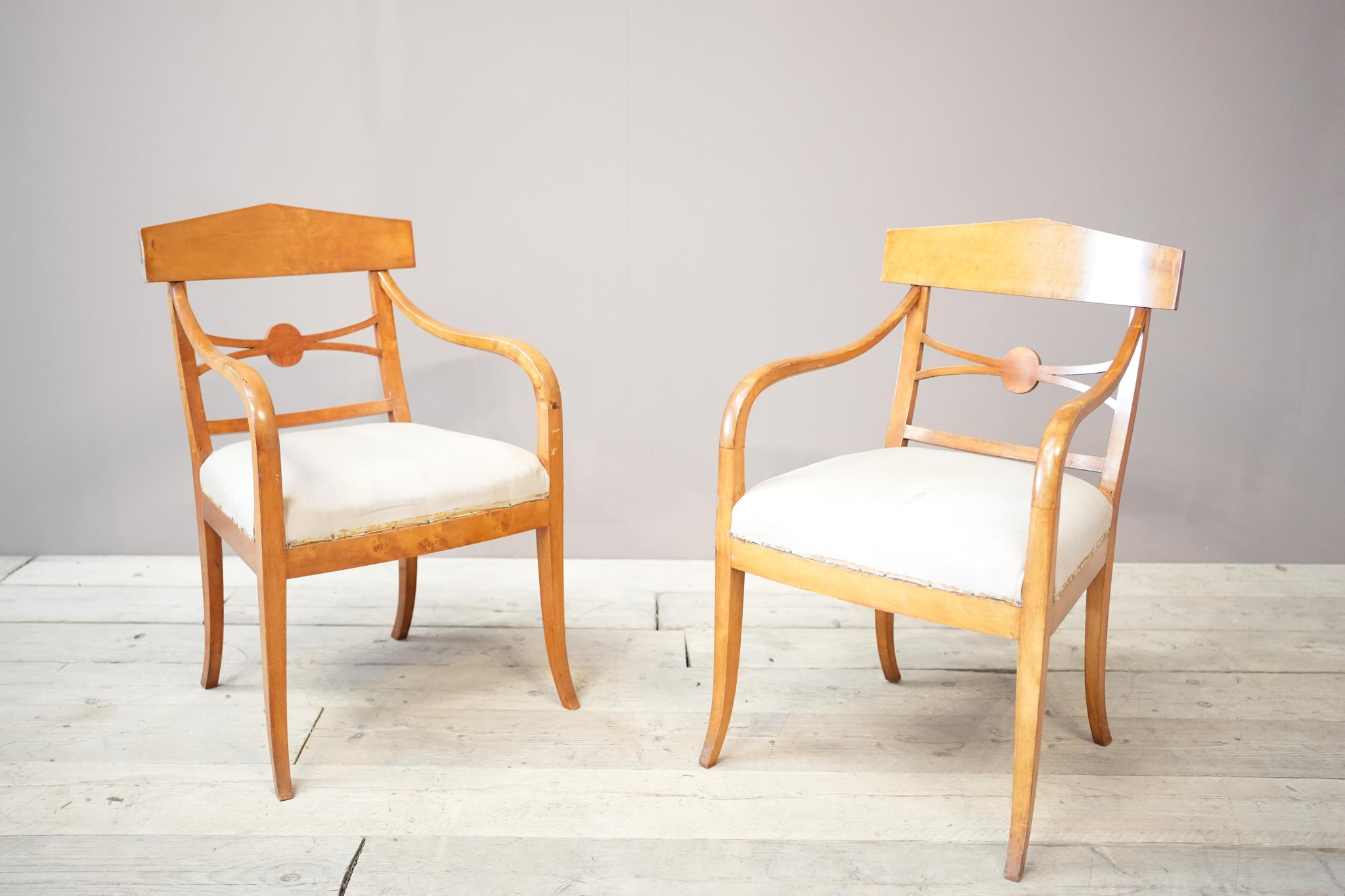 Pair of early 20th century satin wood Swedish Biedermeier armchairs