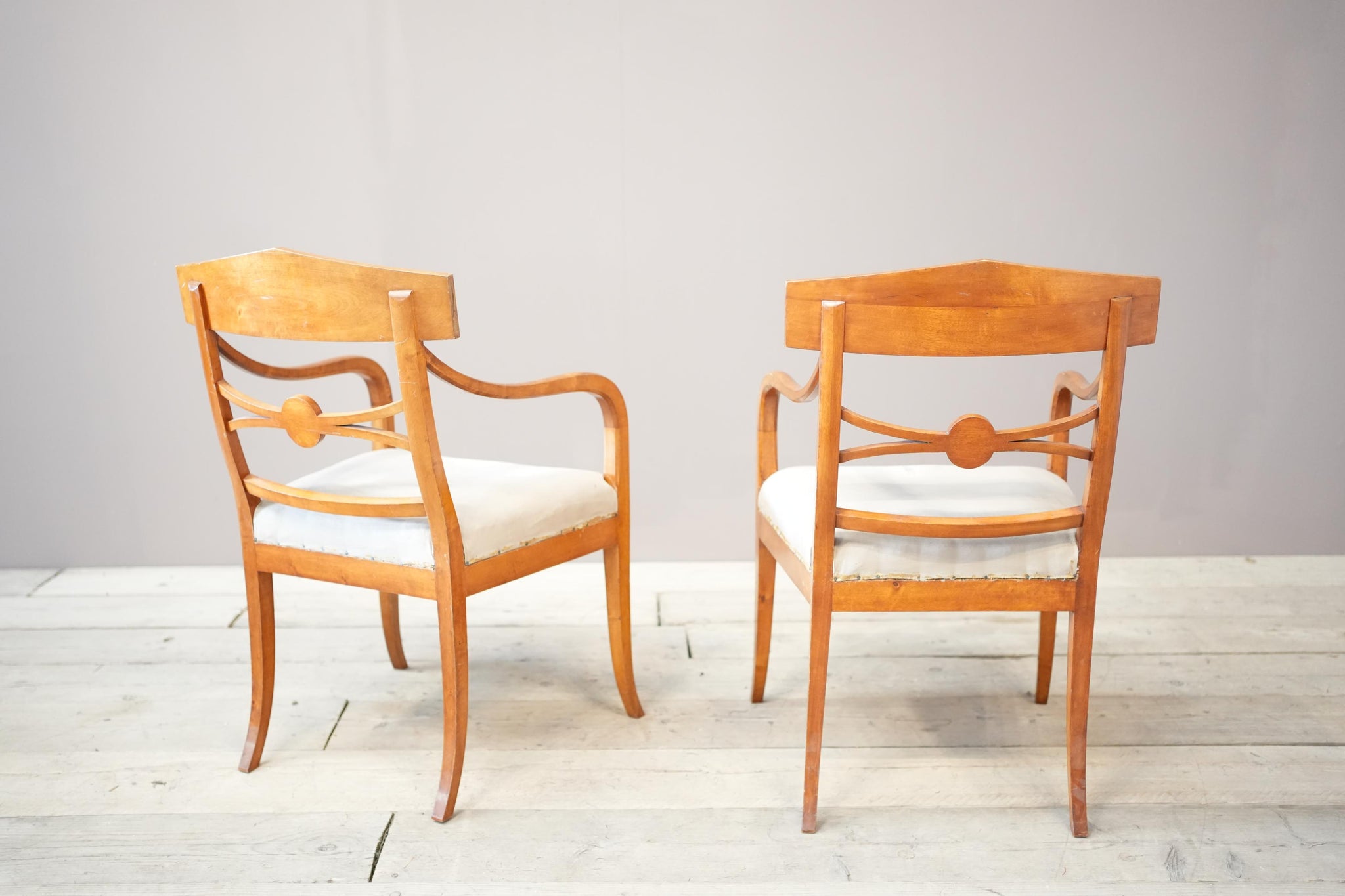 Pair of early 20th century satin wood Swedish Biedermeier armchairs