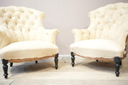 Pair of Napoleon III buttoned fishtail armchairs