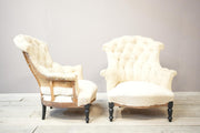 Pair of Napoleon III buttoned fishtail armchairs