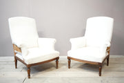 Pair of 19th century square back armchairs with carved frame - TallBoy Interiors