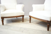 Pair of 19th century square back armchairs with carved frame - TallBoy Interiors