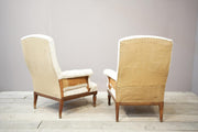 Pair of 19th century square back armchairs with carved frame - TallBoy Interiors