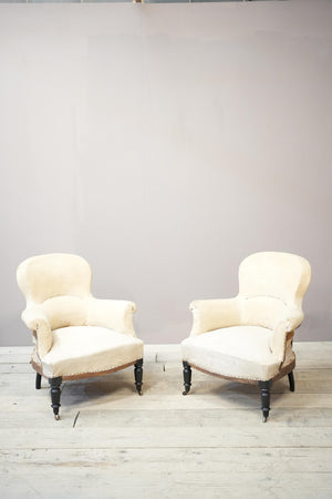 Pair of Napoleon III spoon back armchairs