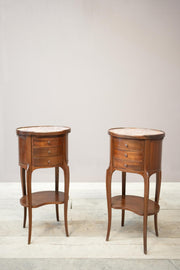Pair of Early 20th century Mahogany and marble bedside tables - TallBoy Interiors