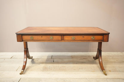 c.1920's Georgian style mahogany and tan leather desk