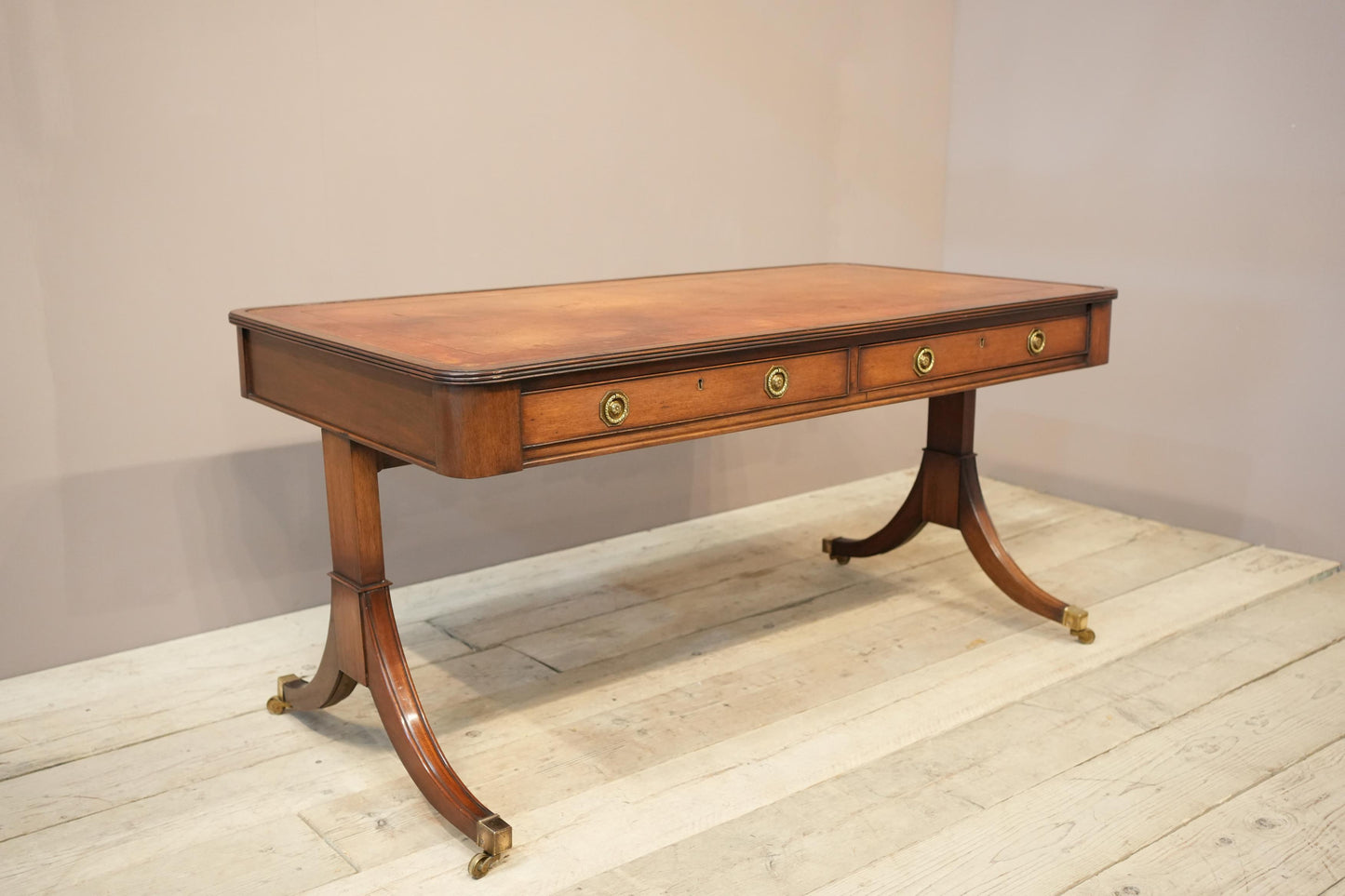 c.1920's Georgian style mahogany and tan leather desk