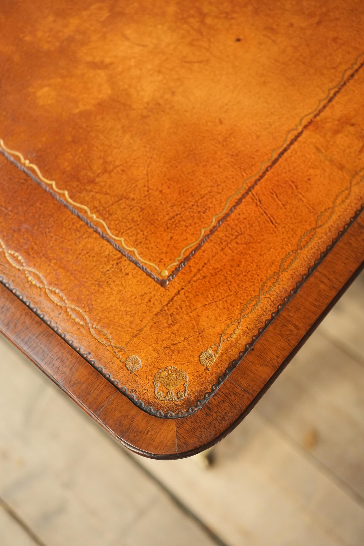 c.1920's Georgian style mahogany and tan leather desk - TallBoy Interiors